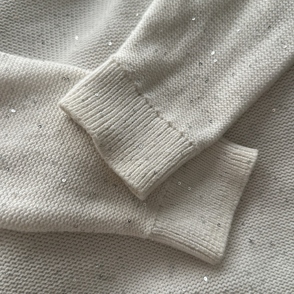 ZARA Ivory Cotton Sequin Knit Sweater Minimalist‎ Chic Low Back Size Medium - Picture 15 of 16